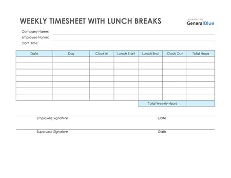 Employee Lunch Break Schedule Template