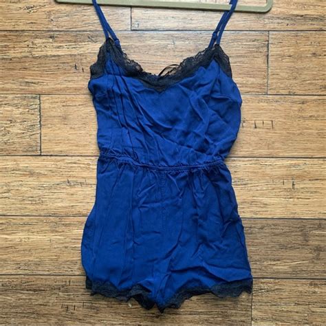 Forever Intimates Sleepwear Blue Satin And Black Lace Lingerie