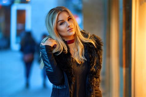 Women Face Blonde Portrait Depth Of Field Touching Hair Hair In