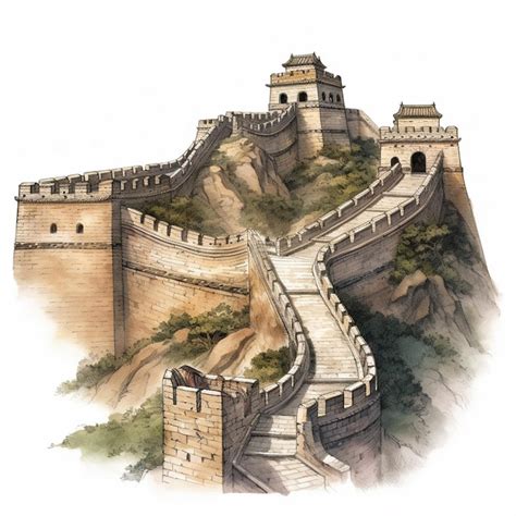 Premium Photo | A drawing of a drawing of a great wall of china ...