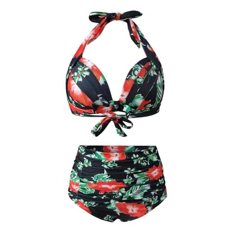 Baocc High Waisted Bikini Women Two Piece Vintage Swimsuit Halter