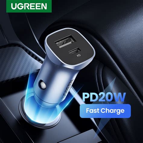 UGREEN Carregador Rápido Para Carro USB C PD 20W QC3 0 Adaptador De