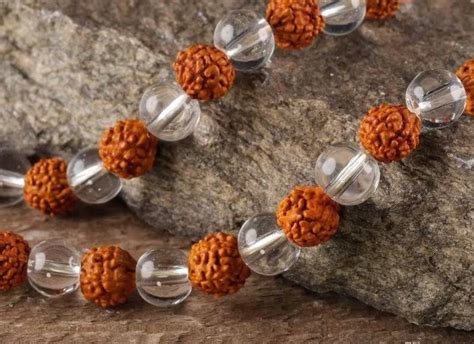 Rudraksha And Clear Quartz Mala Crystal Necklace Handknotted 108 Jaap