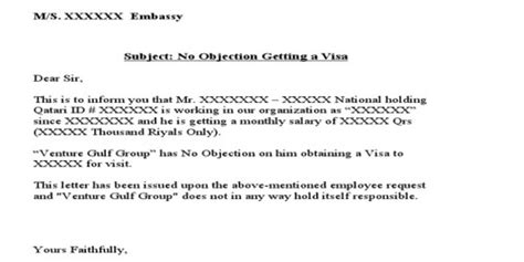 Visa Letter From Employer Sample Sample Letter Of No Objection Images