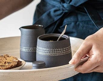 Set Of Minimalist Naked Clay Lidded Sugar Jar And Creamer Etsy