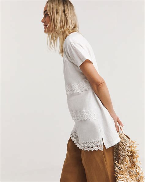 White Lace Short Sleeve Longline Top Ambrose Wilson