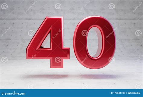 Red Number 40. Metallic Red Color Digit Isolated on Concrete Background ...