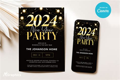 2024 New Year Party Invitation Template Graphic by AN Graphics ...