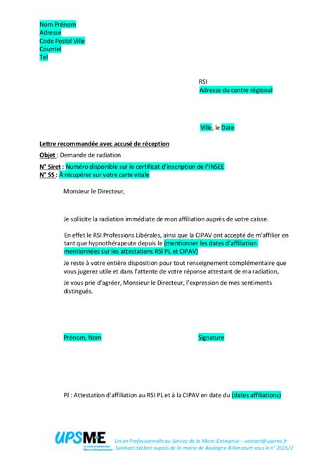 Lettre Radiation Rsi Artisan Modele Upsme