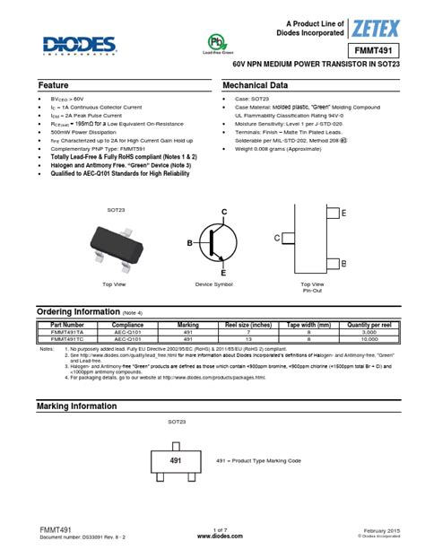 FMMT491 Datasheet pdf - Diodes