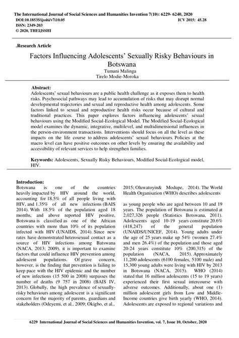 Pdf Factors Influencing Adolescents Sexually Risky Behaviors In Botswana