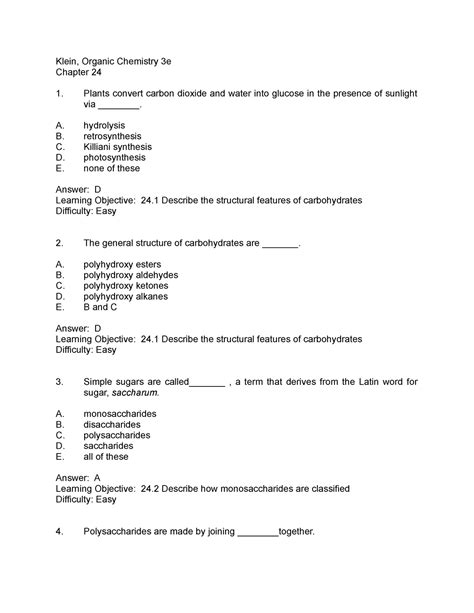 Chapter 24 Organic Chemistry Test Bank Questions For Klein Orgo 3rd