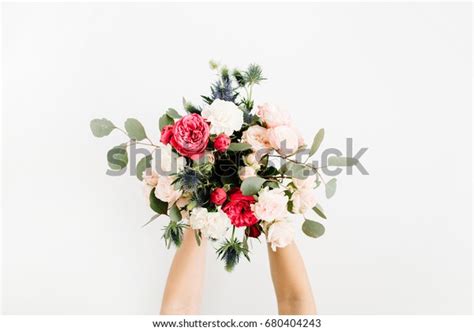 Girls Hands Holding Beautiful Flowers Bouquet Stock Photo