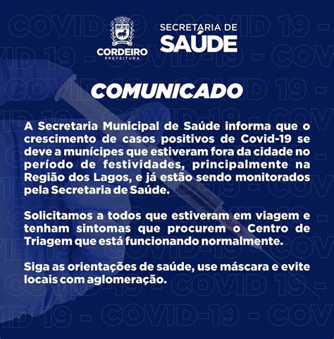 Comunicado Saúde Prefeitura Municipal De Cordeiro