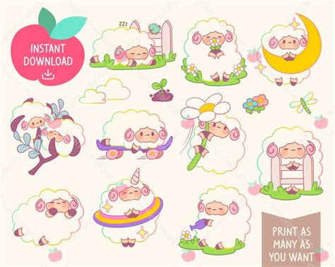 Cute Kawaii Printable Digital Stickers Clipart Daily Rainbow Etsy