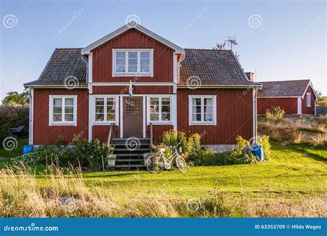 Red Cottage On The Island Harstena In Sweden Editorial Stock Image