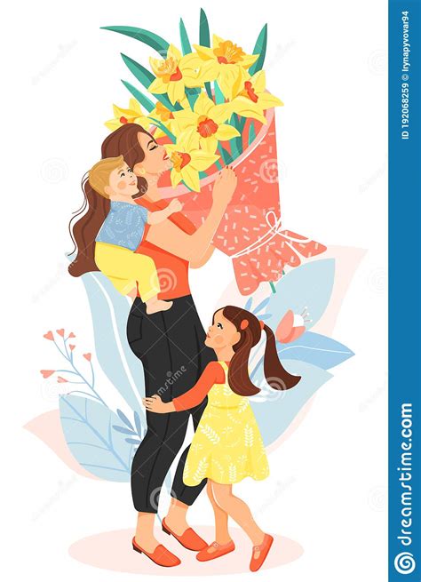 Happy Motherâ€™s Day Greeting Card Beautiful Woman With Bouquet Of