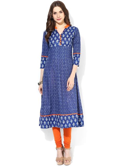 Buy Aks Blue Printed Anarkali Kurta Kurtas For Women Myntra Шитье