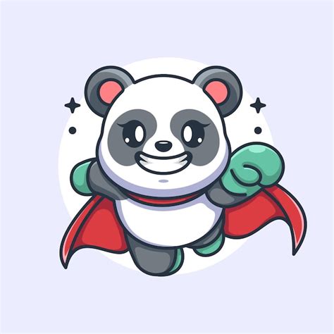 Dessin Animé Mignon Super héros Panda Volant Vecteur Premium