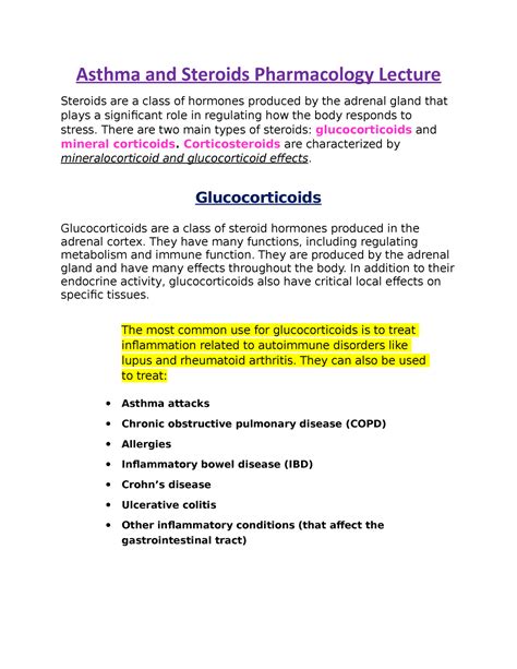 Asthma And Steroids Pharmacology Lecture Asthma And Steroids