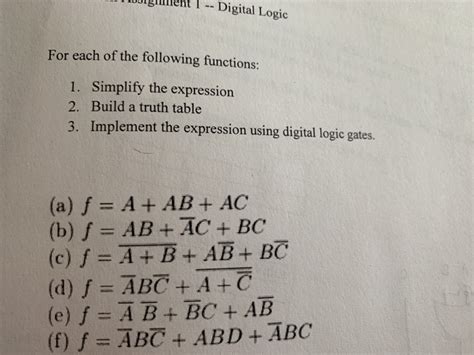 Solved Digital Logic 1 Simplify Expression 2 Build Truth Table 3