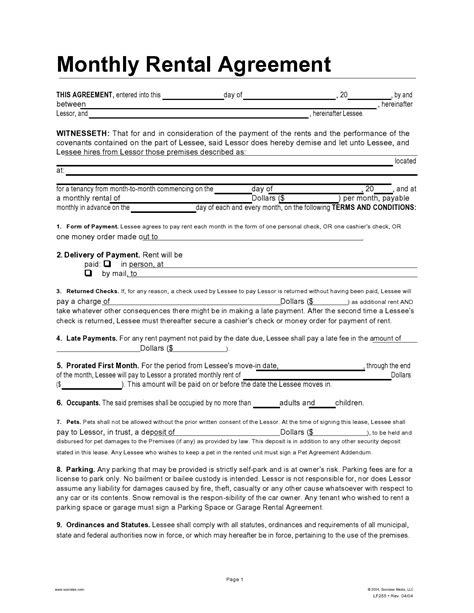 Month To Month Room Rental Agreement Template