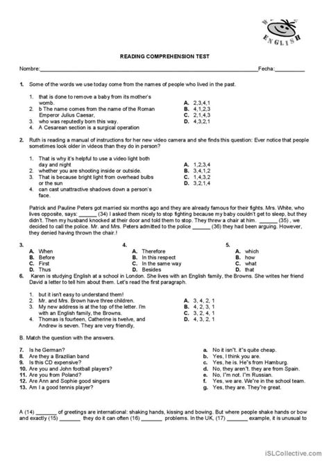 Reading Comprehension Test Reading F English Esl Worksheets Pdf And Doc