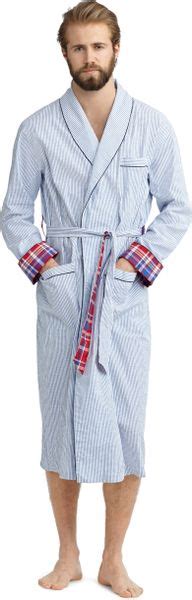 Brooks Brothers Seersucker Stripe Robe In Blue For Men Lyst