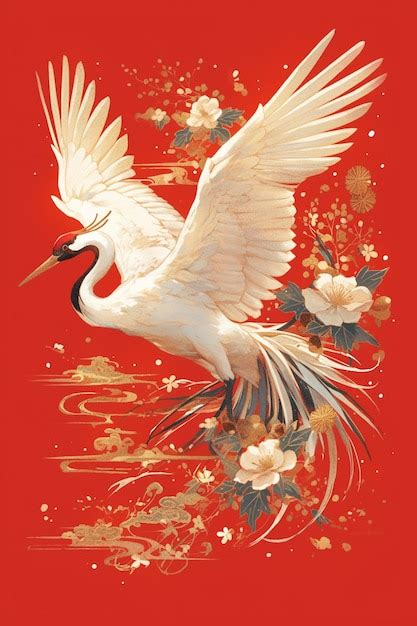 Korean Crane Patterns With Graceful Wings Premium AI Generated Vector