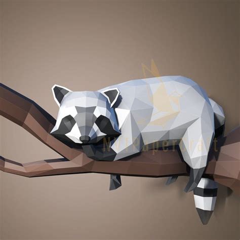 Sleeping Raccoon Papercraft PDF TEMPLATE Low Poly Sleeping Etsy