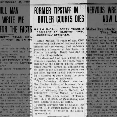 1917 Isaiah McCall obit - Newspapers.com™