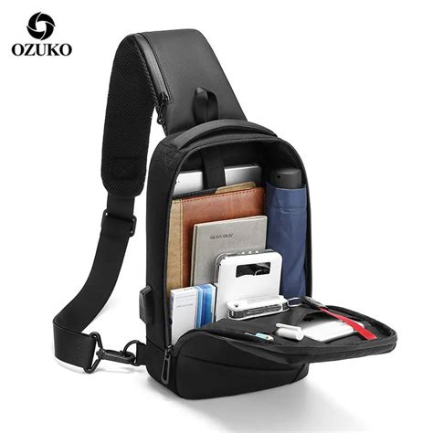 Ozuko Crossbody Bags Men Usb Charging Waterproof Messenger Chest Bag