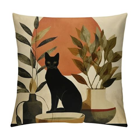 Hengt Boho Abstract Cat Plant Sunset Decorative Throw Pillow Covers