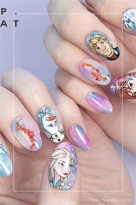 Let It Go With These 45 Stunning Frozen Character Nail Art Ideas