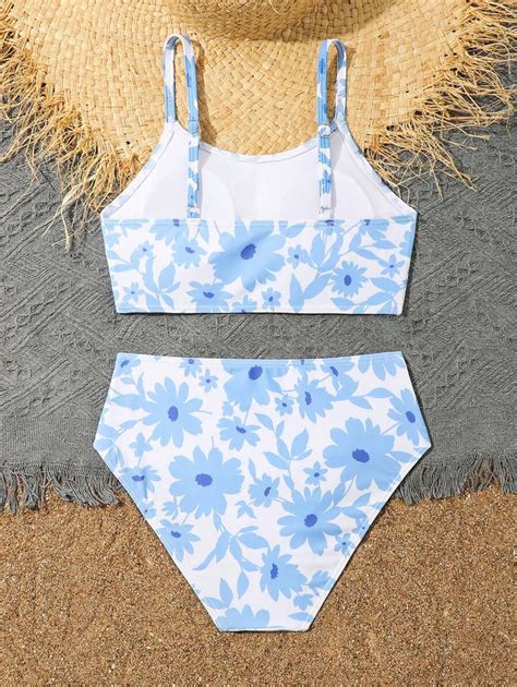 Ensemble de bikini à imprimé floral pour fille préadolescente pour les