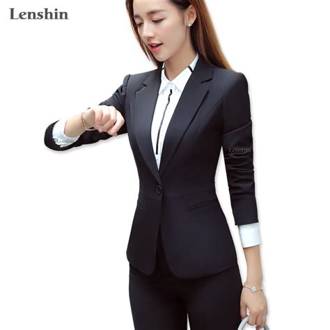 Lenshin 2 Pieces Set Single Button Formal Pant Suit For Women Work Wear Office Lady Uniform