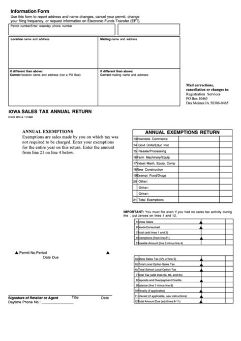 Iowa Sales Tax Annual Return printable pdf download