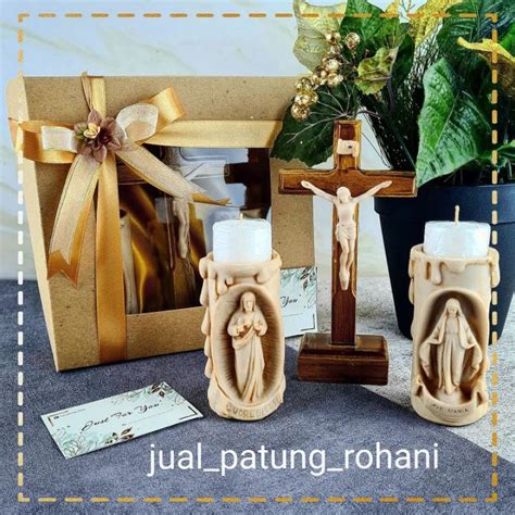 Jual Hampers Hadiah Rohani Salib Duduk Kayu Jati Tempat Lilin Tabung