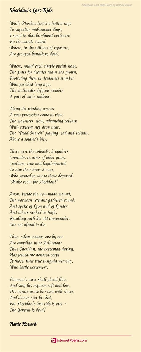 Sheridans Last Ride Poem By Hattie Howard