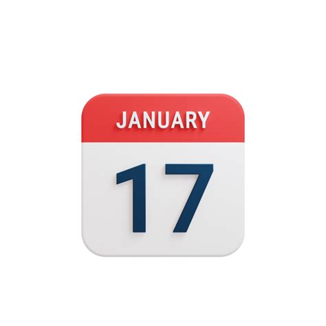 January Realistic Calendar Icon 3D Illustration Date January 17 ...