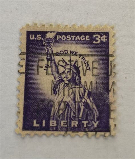 Rare Us Postage Stamp Cent Liberty Used Purple Lady Statue Etsy Uk