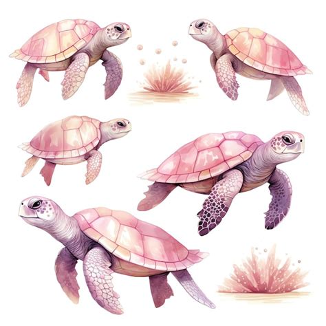 Premium Ai Image Beautiful Pink Elegant Sea Turtles Watercolor Under