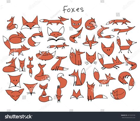 Cute Fox Sketch Collection Your Design Stock Vector Royalty Free