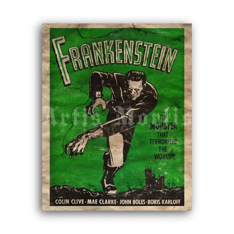 Printable Frankenstein with Boris Karloff - vintage horror movie poster