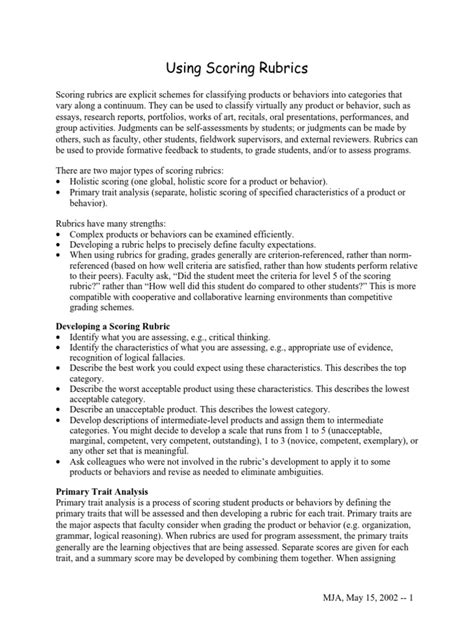 Using Scoring Rubrics | PDF | Rubric (Academic) | Educational Assessment 
