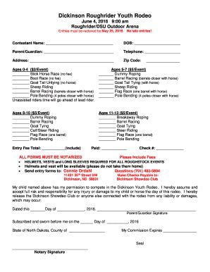 Fillable Online Youth Rodeo Registration Form Roughrider Days Fair