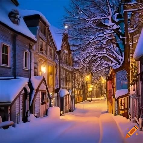 Winter Christmas Night In A Small Village