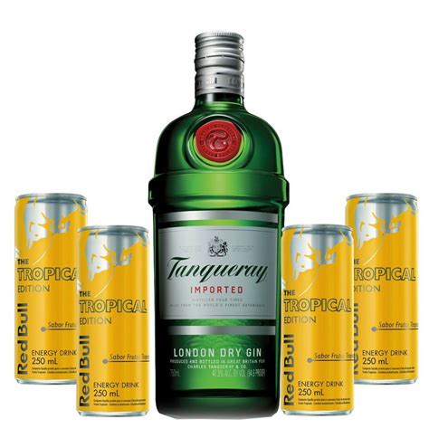 Combo Gin Tanqueray Dry 750ml 1 pack Red Bull Tropical em Promoção na