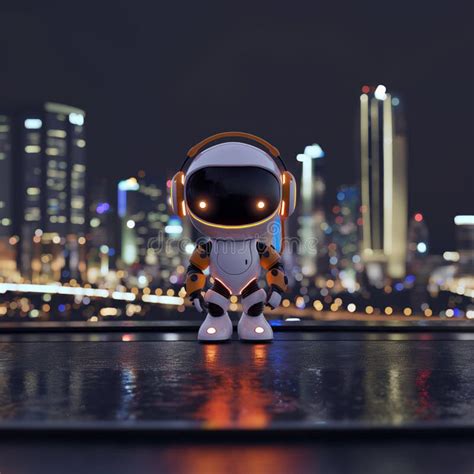 Cute Robot Character for Education on Cityscape Background Stock ...