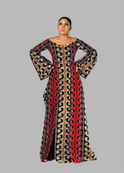 Mimi African Print Ankara African Wax Maxi Dress With Slits And Flare